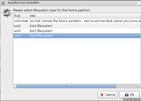 SparkyLinux home partition
