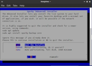 sparky cli installer autopartitioning
